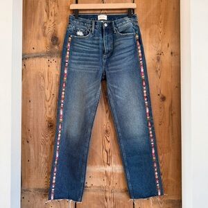 Sz 25 Driftwood Royce Straight Crop Jeans In Kaleidoscope Embroidery GUC